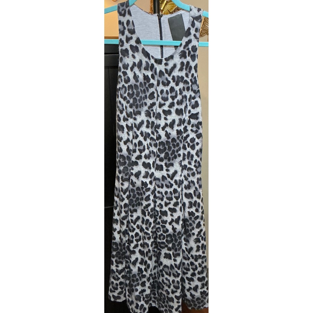 Heather brand Grey Black Leopard Print Sleeveless Fit Flare Racerback Dress